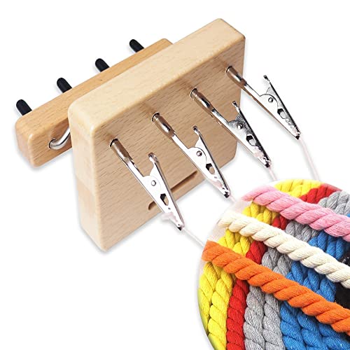 Fringe Twister with 4 Clips, Wood Cord Maker Tool for Quickly Twisting, Yarn Fringe Twister for Weaving, Tassel/Rope Making Machine