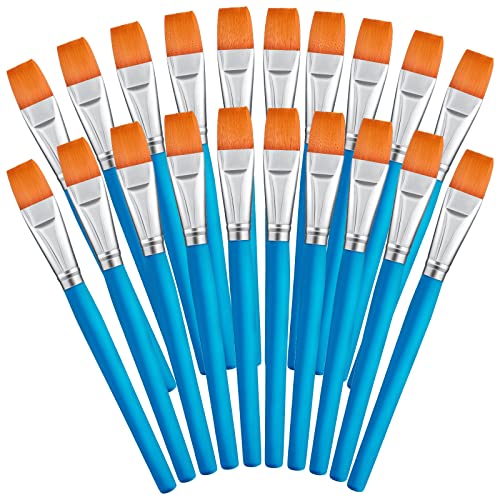 20 Pcs Flat Acrylic Paint Brush Wide Paint Brushes Watercolor Quality Synthetic Artist Paint Small Brush Bulk Painting Brush for Detail Art Painting Oil for Kids Students (Blue, 3/4 Inch)
