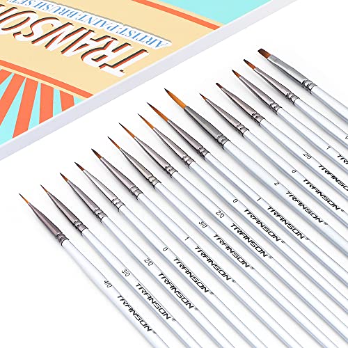 Transon Fine Detail Paint Brush Set 15pcs for Miniature Models Craft Painting Body Painting with Acrylic Gouache Watercolor Tempera and Oil Paint
