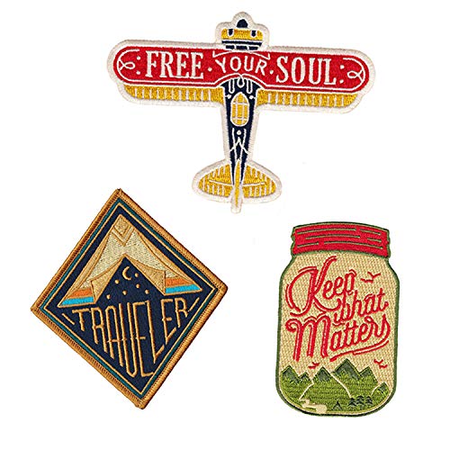 Asilda Store Iron On Patches Set #6 | Iron on or Sew On Embroidered Patch Badge | Travel + Nature + Outdoors + Adventure | Vintage Vibe | Great on Backpacks and Clothing