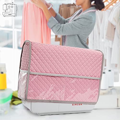 BAGSFY Sewing Machine Cover with Storage Pockets, Pink Sewing Machine Dust Cover Compatible with Most Standard Singer & Brother Sewing Machine