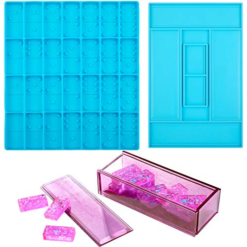 Patelai Domino Mold for Epoxy Domino Mold for Resin Candy Molds Clay Mold Dominoes Molds 2 Pieces Mold Dominoes Storage Box, Storage Case Holder Mold Slide Box (Blue)