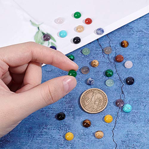 SUPERFINDINGS 36pcs 18 Materals Gemstone Cabochon 8mm Half Round Stone Cabochons Flatback Crystal Quartz Stone for Earring Necklace Jewelry Making