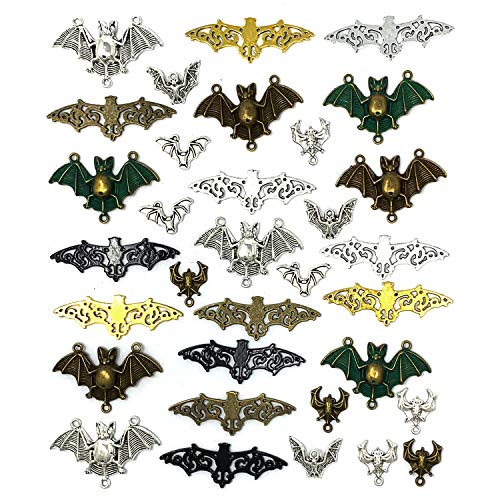 JIALEEY 33PCS Bat Charms Mixed Halloween Spooky Flittermouse Flying Vampire Bat Connector Charms Pendants DIY for Jewelry Making Crafting