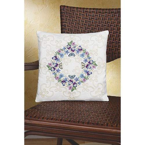 Janlynn Crewel Embroidery Kit, Floral Fantasy Pillow, White