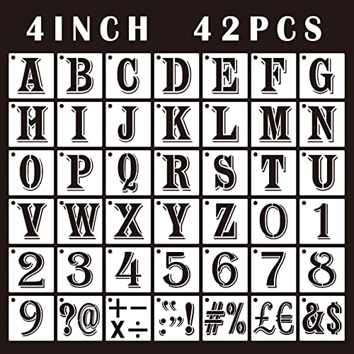 42PCS Letter Stencils 4 inch Reusable Plastic, Alphabet Craft Stencils and Number, Art Craft Stencils, Number Templates Letter Stencils for Wood, Wall, Fabric, Rock, Chalkboard, Signage