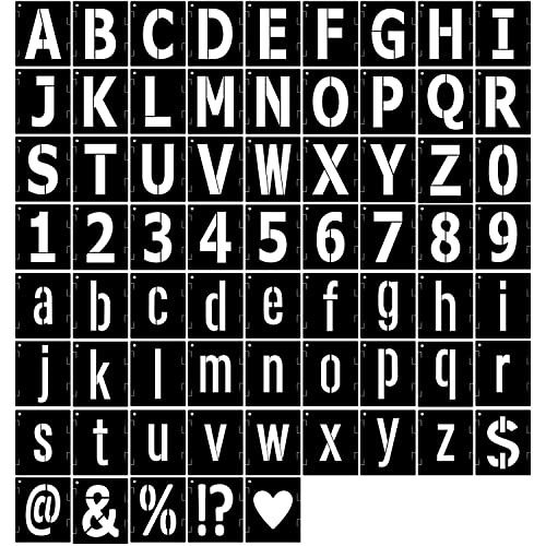2 Inch Letter Stencils Symbol Numbers Stencil, 68 Pcs Reusable Alphabet Art Craft Templates Interlocking Stencils Kit for Painting on Wood, Wall, Glass, Fabric, Rock, Canvas, Chalkboard, Sign（2Inch）