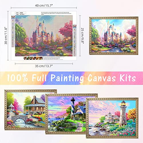 Rasugarlary 5D Castle Diamond Painting Kits for Adults Beginners 4 Packs Full Drill Landscape Diamond Art Castle Paint with Diamonds Painting by Number DIY Craft Kit for Home Wall Decor Gift 40x30cm