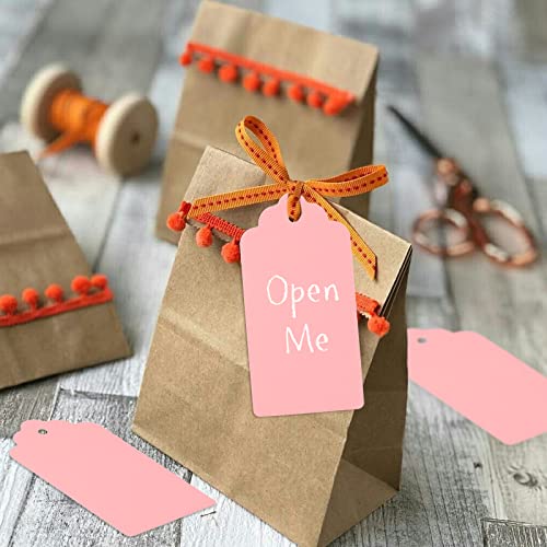 Kraft Paper Tags, 2'' x 4'' Paper Gift Tags with Twine for Arts and Crafts, Wedding Christmas Thanksgiving and Holiday-100PCS (Pink)