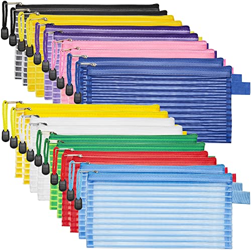 JARLINK 20 Pack 10 Colors Zipper Mesh Pouch, Pencil Pouch Pen Bag Multipurpose Travel Bags for Office Supplies Cosmetics Travel Accessories Multicolor