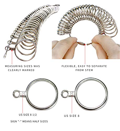 PHYHOO Ring Sizer Measuring Tool Set Metal Finger Sizing Gauge Rings Measurement Women Men Wedding Jewelry Tool US Size 0-13 with Half Size