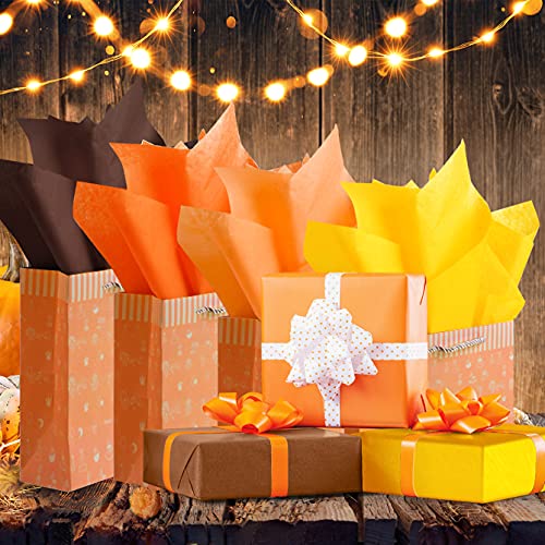 CHRORINE 60 Sheets Tissue Paper Autumn Wrapping Pape Bulk Assorted Color Art Paper Crafts for Thanksgiving Harvest Birthday Party DIY and Craft Decor