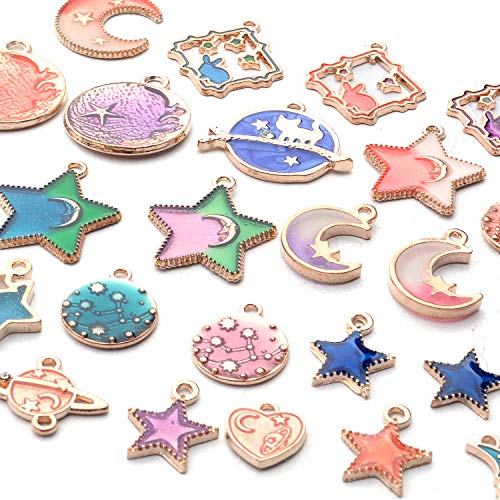 Aylifu 60pcs Mixed Enamel Heart Moon Star Charms Celestial Charm Jewelry Charms Pendants DIY for Earrings Necklace Bracelet Jewelry Making and Crafting, 3 Colors