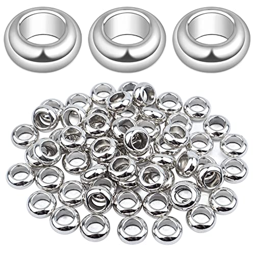 60pcs Tibetan Large Hole Spacer Beads European Smooth Rondelle Loose Beads Craft Supplies for DIY Bracelet Necklace Jewelry Making, Antique Silver, Hole: 6 mm