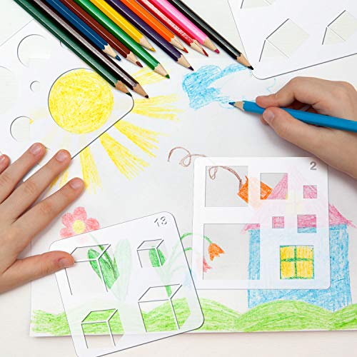16 Pieces Kids Drawing Stencils Basic Shape Stencils Plastic Drawing Stencil Template Geometry Shape Stencils Reusable DIY Painting Stencils for Kids Girls Boys Gifts Home Classroom Crafts
