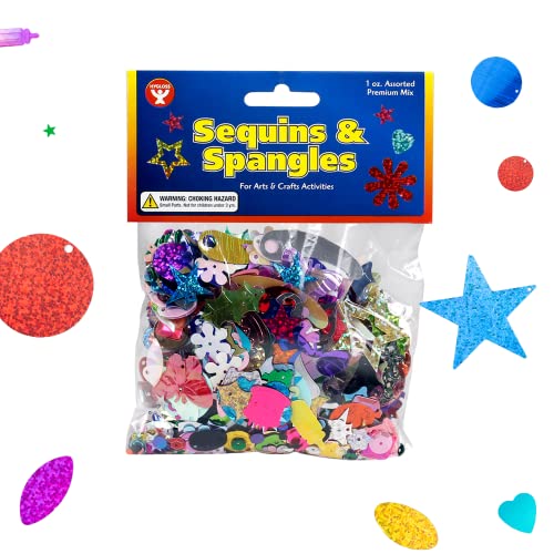Sequin & Spangle Variety Pack, Assorted Colors, Sizes & Shapes, Ideal for Crafting, Decoration, 1 Ounce Bag