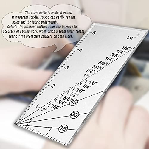 Seam Allowance Ruler and 2 Pack Magnetic Seam Guide, Straight Line Hems Sewing Ruler and Perforated Seam Gauge from 1/8 to 2 Inch for Quilts, Apparel and Caps