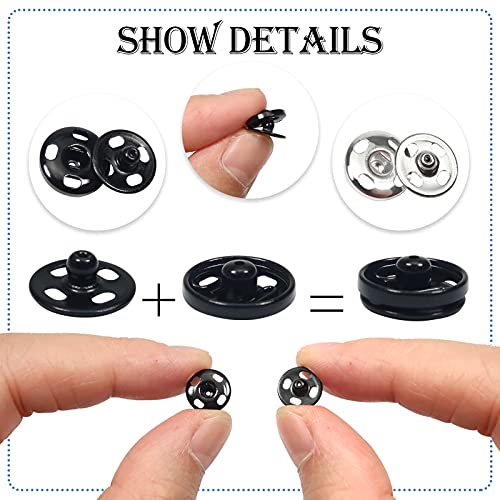 TOAOB 100 Sets Sew-on Snap Buttons Heavy Duty Brass Snaps Fasteners 4 Sizes Black and Silver Press Studs Snap Kit for Sewing Clothing Jackets Jeans Wears Bracelets Bags