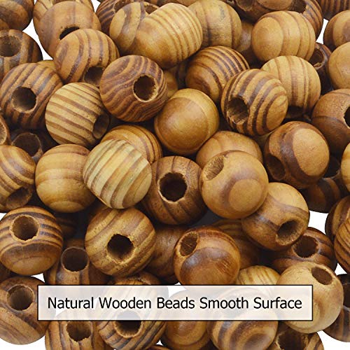 Natural Wooden Beads, 100 Pieces 18mm Diameter Round Loose Spacer Beads Large Hole (6.5mm) Wooden Craft Beads with Beautiful Grain for DIY Handmade Decorations