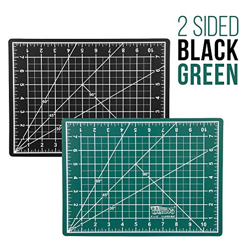 U.S. Art Supply 9" x 12" Green/Black Professional Self Healing 5-Ply Double Sided Durable Non-Slip Cutting Mat Great for Scrapbooking, Quilting, Sewing and all Arts & Crafts Projects