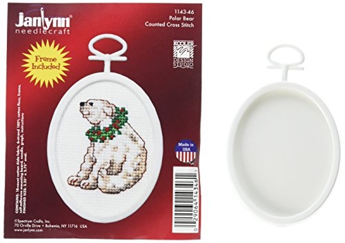 Janlynn 1143-46 18 Count Mini Counted Cross Stitch Kit, 2.75-Inch, Oval, Polar Bear