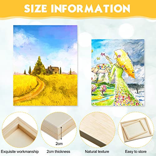 16 Pack Wood Canvas Board 8 x 10 Inch 11 x 14 Inch Unfinished Wood Cradled Painting Panel Boards for Deep Cradle Boards for Painting Drawing Home Decor