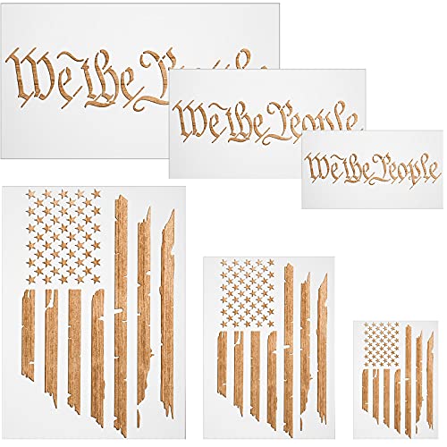 6 Pieces American Flag Stencils We The People Stencil Reusable Tracing Templates US Flag Painting Templates for Painting on Wood for DIY Card Albums Wall Floor Crafts Decors, 6 Sizes