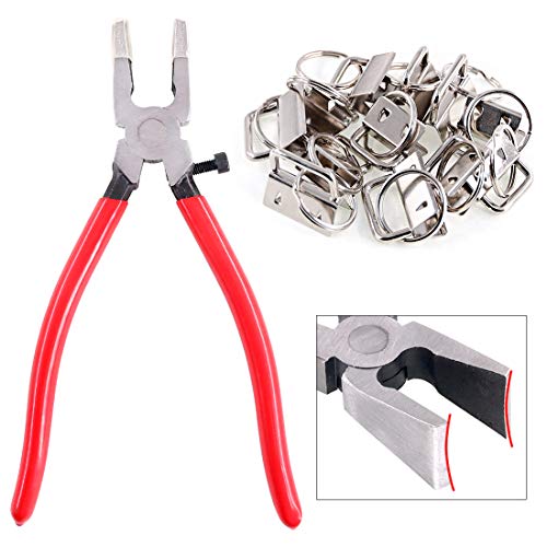 Swpeet 32 Sets 1" 25mm Sliver Fob Hardware with 1Pcs Key Fob Pliers , Glass Running Pliers Tools with Flat Jaws, Studio Running Pliers Attach Rubber Tips Perfect for Key Fob Hardware Install