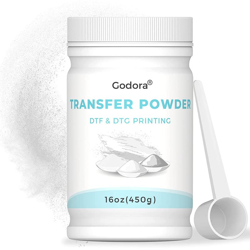 Godora DTF Powder White Digital Transfer Hot Melt Adhesive, DTF PreTreat Transfer Powder for Black or Dark Colored Garments, DTF Hot Melt Adhesive Powder for All DTF and DTG Printers, 450g - 16oz