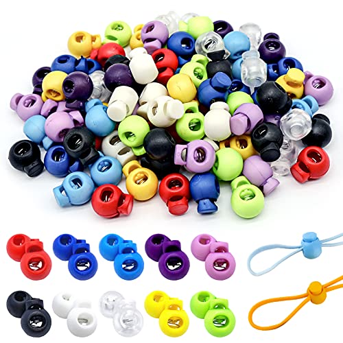 N/A'' 100Pcs Spring Cord Lock, Toggle Stoppers, Single Hole End Round Fastener Buttons Slider, Elastic Drawstring Rope Lock for Camping, Hiking, Backpacks, Shoelace, Sportswear
