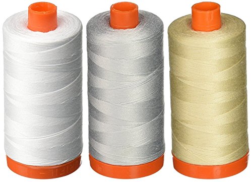 3-PACK - Aurifil 50WT - White + Dove + Light Beige, Solid - Mako Cotton Thread - 1422Yds EACH