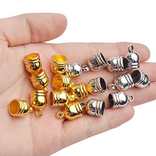 Aylifu 50pcs Tassel Caps Cord End Caps,Leather Ends Caps Glue in Barrel End Caps for DIY Art Tassel Necklace Making Crafts Supplies