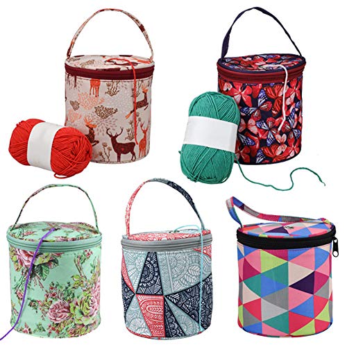 Katech Small Yarn Storage Case Empty Round Yarn Bag Knit Tote Bag Basket (Brown)