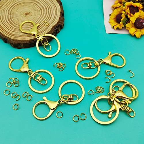 30pcs Lobster Clasp Keychain for Jewelry Making,Metal Lobster Clasp Swivel Trigger Clips with Swivel Clasps Hook Clips Flat Split Keychain Ring 100Pcs Open Jump Ring for DIY Craft(18K Gold)