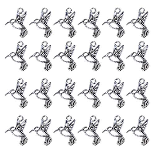 AUEAR, 100 Pack Antique Silver Small Hummingbird Charms Tiny Pendant Bulk for Jewelry Making Bracelets