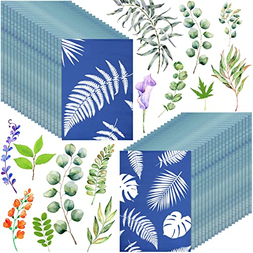 60 Sheets Cyanotype Paper Sun Art Paper Kit High Sensitive Sun Paper White Solar Activated Nature Sun Printing Kit Drawing Art Paper for Kids Adults Arts Crafts DIY Project (5.8 x 8.3 Inch)