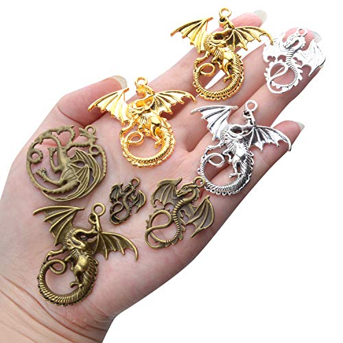 Flying Dragon Pendant,20 Pieces Assorted Craft Supplies Antique Dragon Charms Alloy Beads 10 styles for Jewelry Making Accessory DIY Necklace