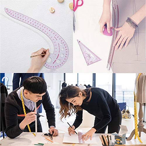 HLZC Fashion Clear Metric Sewing Ruler Set, French Curve Pattern Making Ruler Kit for Beginners Tailors Designers (6-Piece Set)