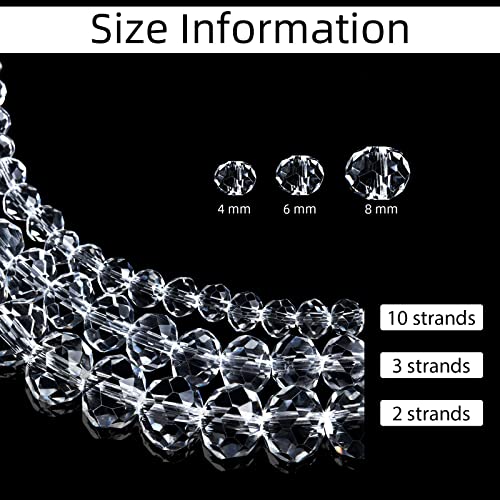 1900 Pieces Glass Crystal Beads 4 mm 6 mm 8 mm Clear Rondelle Glass Beads Crystal AB Spacer Beads for Jewelry Making DIY Craft Project Supplies, 15 Strands