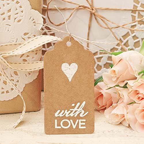 SallyFashion Kraft Paper Tags, 2X4 Inches Brown Kraft Paper Gift Tags 100 PCS Craft Hang Tags with Free 100 Root Natural Jute Twine for Gifts Arts and Crafts Wedding Holiday