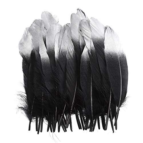 50PCS Gold Dipped Goose Feathers - Colorful Silver Dipped Goose Feather 6-8inches in Length for DIY Crafts Home Party Wedding Festival Decoration(Silver&Black)