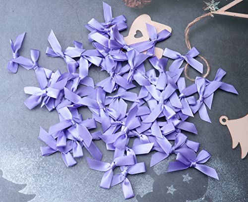 Sowaka 50 Pcs Mini Satin Bowknot Ribbon Bows Flower Supplies for Gift Present Wrapping Scrapbooking Décor Sewing DIY Crafting Project Christmas Thanksgiving Wedding Parties Decoration (Purple)