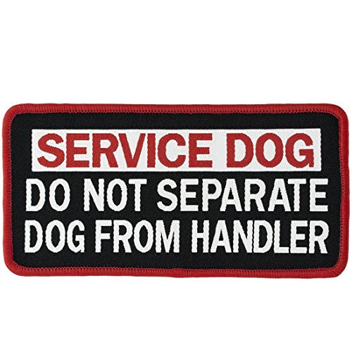 2 PCS Service Dog Do Not Separate Service Dog from Handler Tactical Military Morale Badge Emblem Embroidered Fastener Hook & Loop Patches Appliques for Harnesses Vests 4" x 2" Sized