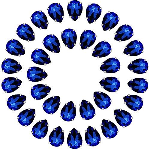Teardrop Rhinestone 50 PCS 13x18 mm Flatback Rhinestones Sew on with Settings for Clothes Crafts Projects,Sapphire Blue
