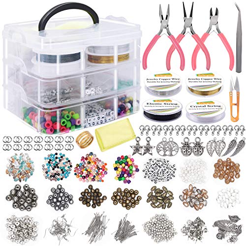 EuTengHao Jewelry Making Supplies Kit Includes Assorted Beads,Jewelry Charms Findings,Pearl,Spacer Beads Wire Cord Pliers Caliper for Necklace Earring Bracelet Making Repair,Great Gift for All People