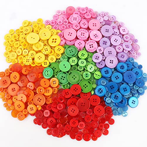 BEDEONE 1000 Pcs Assorted Buttons for Crafts, Resin Buttons for Sewing, Craft Buttons for Decor - Mixed Color Assorted Sizes Buttons for Craft & Sewing, 0 - 4 Holes