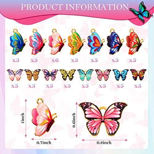 48 Pcs Mixed Color Butterfly Printed Alloy Enamel Charm Kawaii Earring Charms Small Keychain Charms Necklace Charms Butterfly Charms Jewelry Making Charms for DIY Bracelets Pendants Jewelry Craft