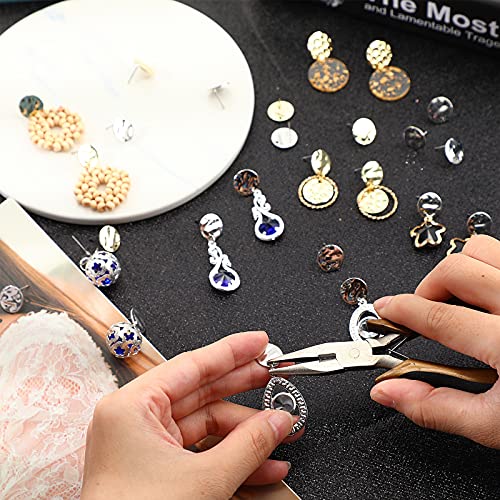 50 Pieces Flat Round Ear Studs Earring Posts with Loop Hole Coin Jewelry 13.0 mm Gold Plated Disc Charms Earring for DIY Earrings Craft Making Supplies for Women Girls (White K, KC Gold)