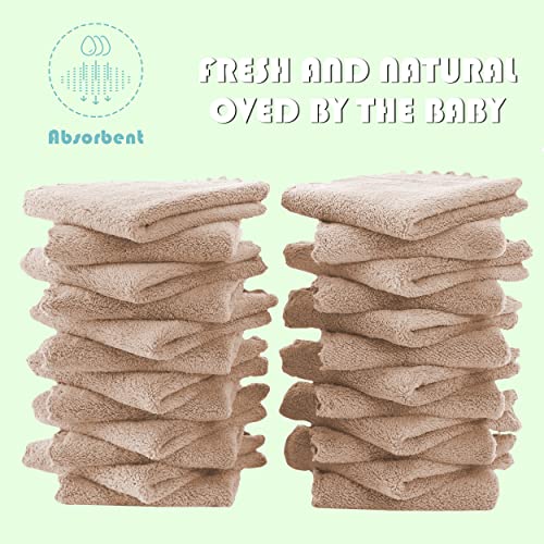 MOON PARK Baby Washcloths, 24 Pack (8x8 Inch (Pack of 24), Brown)