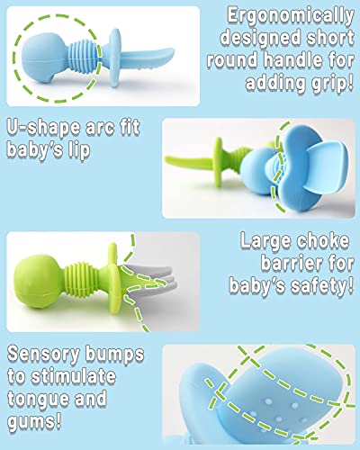 6 Pcs Silicone Baby Spoons First Stage and Baby Fork, Toddler Utensils for Baby Led Weaning, Chewable Baby Utensils for Self-Feeding